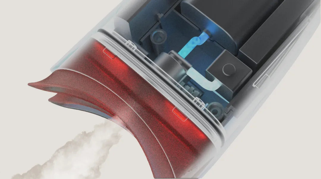 Transparent cutaway view showing Rootique DUO internal mist spray mechanism