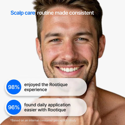 Man with a happy expression, showingscalp care product satisfaction rates.